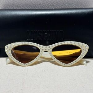 Moschino Ivory Crystal-Trim Cat Eye Sunglasses - Brown Lenses